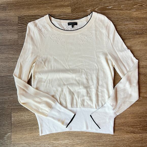 Rag & Bone Adriana Eyelet Border Black Trim Jumper Sweater - Picture 6 of 10